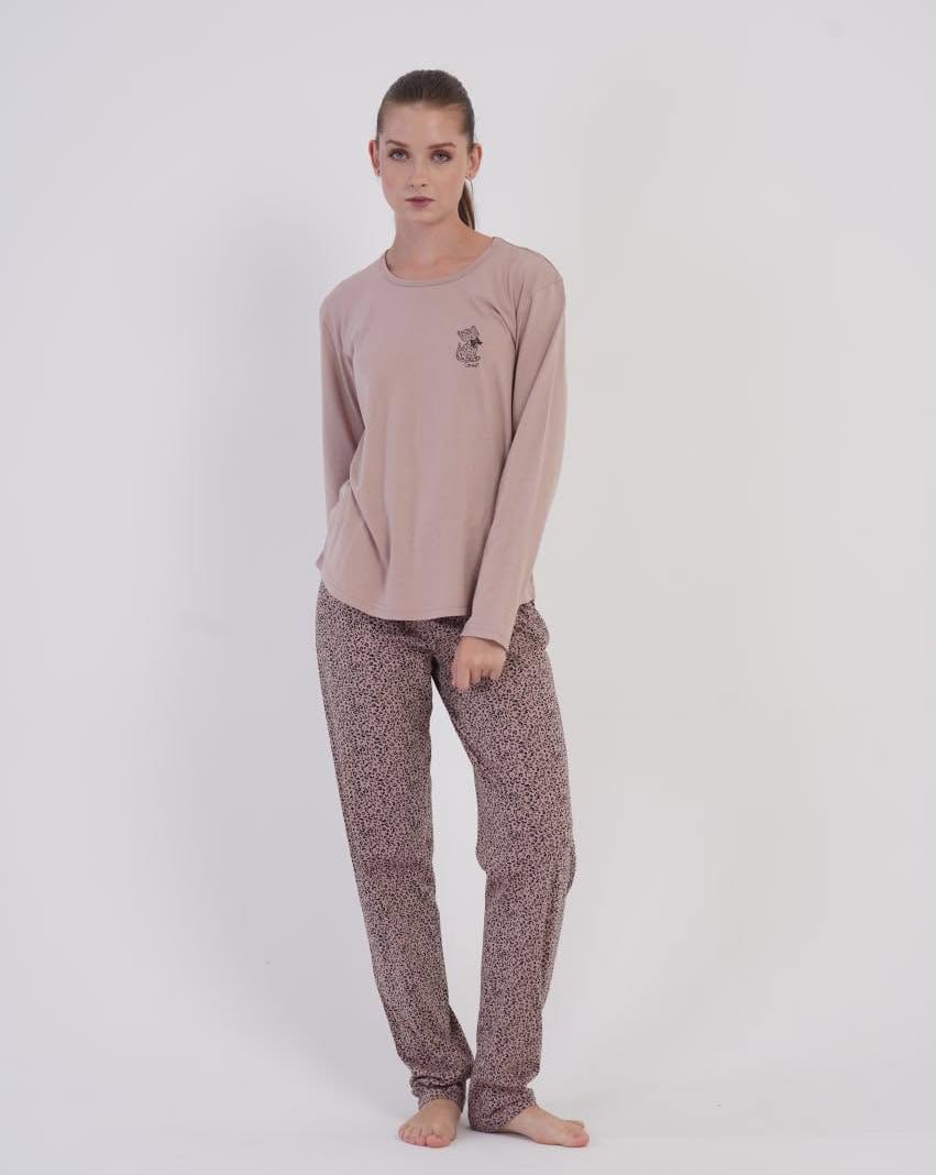 Pijama dama bumbac leopard bej art.401500